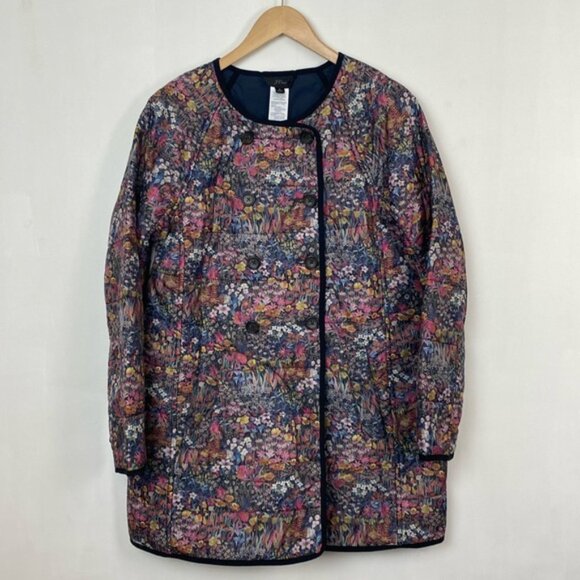 J.Crew x Liberty S Reversible Quilted Puffer Jacket Coat Navy Floral Print - Picture 3 of 13